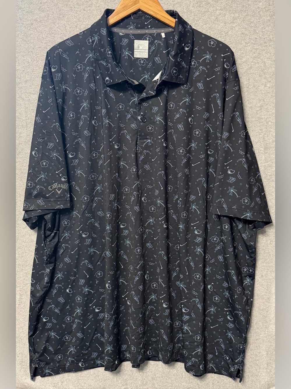 Callaway Men’s 4XL Golf Polo Black Tropical Print Stretch Performance Shirt